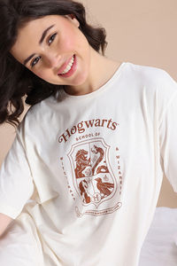 Zivame Harry Potter Knit Cotton Loungewear Dress - Whisper White — thumbnail 6